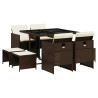 Set comedor para jardín 9 pzas y cojines ratán sintético marrón 2