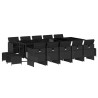 15 pcs conjunto de jantar p/jardim com almofadões vime PE preto 2