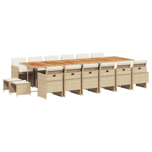 Set comedor de jardín 17 pzas con cojines ratán sintético beige H