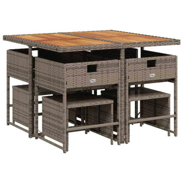 Set comedor jardín 9 pzas y cojines ratán sintético gris M 4