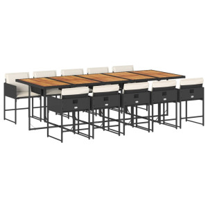 11 pcs conjunto de jantar p/ jardim c/ almofadões vime PE preto H