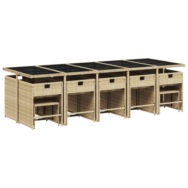 Set comedor de jardín con cojines 15 pzas ratán sintético beige M 3