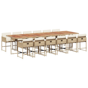 13 pcs conjunto de jantar p/ jardim com almofadões vime PE bege H