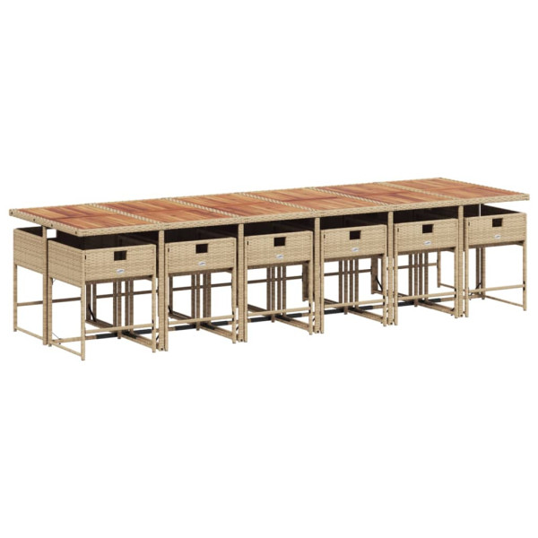 Set comedor de jardín con cojines 13 pzas ratán sintético beige M 4