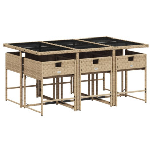 Set comedor de jardín 7 pzas con cojines ratán sintético beige H