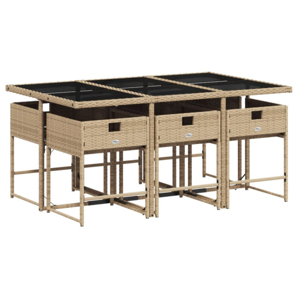 Set comedor de jardín 7 pzas con cojines ratán sintético beige M 2