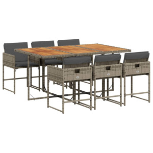 Set comedor jardín 7 pzas y cojines ratán sintético gris H