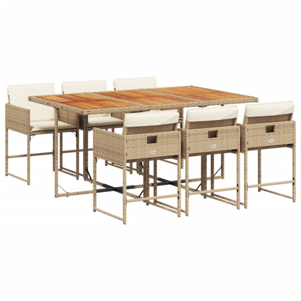 Set comedor de jardín 7 pzas con cojines ratán sintético beige M 2