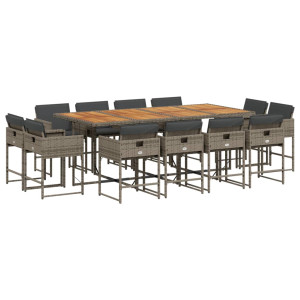13 pcs conjunto jantar p/ jardim c/ almofadões vime PE cinzento H