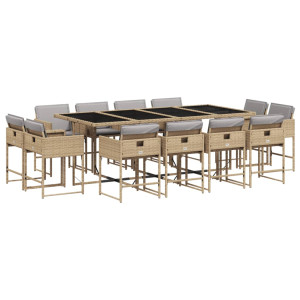 13 pcs conj. jantar jardim c/ almofadões vime PE bege misturado H