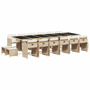 17 pcs conjunto de jantar p/ jardim c/ almofadões vime PE bege H