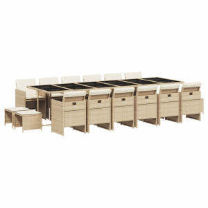 17 pcs conjunto de jantar p/ jardim c/ almofadões vime PE bege H