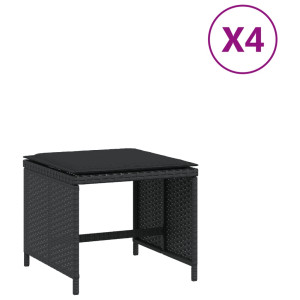 Taburetes de jardín con cojines 4 uds ratán PE negro 40x40x35cm H
