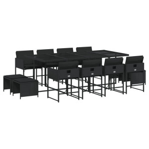 13 pcs conjunto de jantar p/jardim com almofadões vime PE preto H