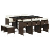 Set comedor de jardín 11 pzas y cojines ratán sintético marrón 2