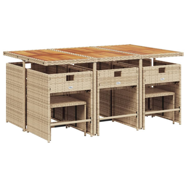 Set comedor de jardín 11 pzas con cojines ratán sintético beige M 3