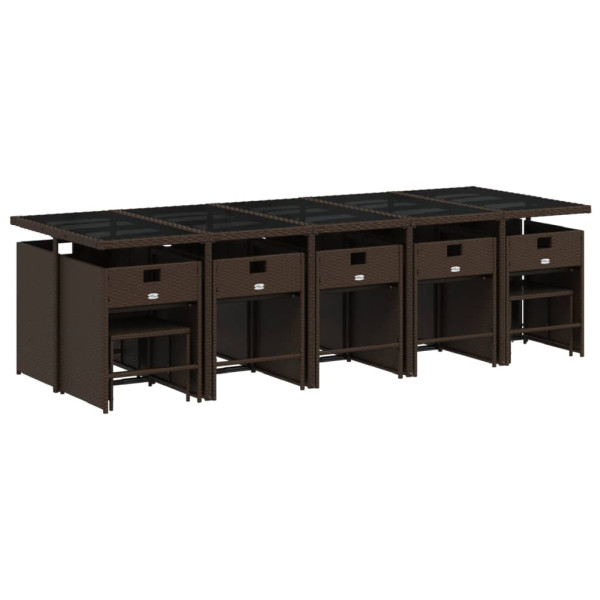 Set comedor de jardín y cojines 15 pzas ratán sintético marrón M 4