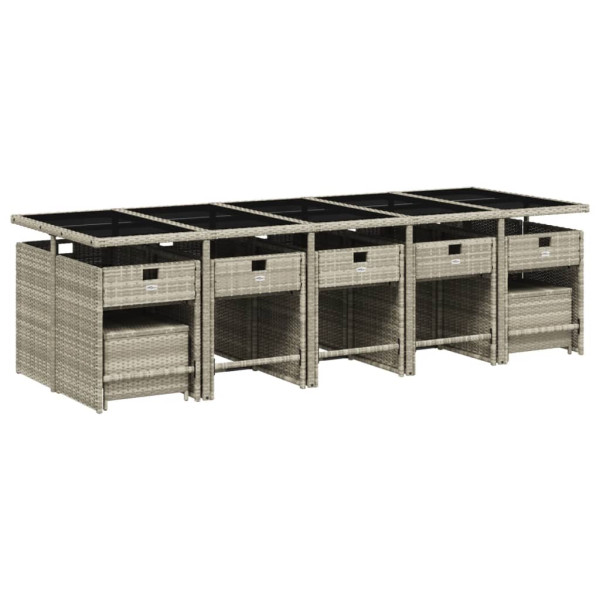 Set comedor jardín y cojines 15 pzas ratán sintético gris claro M 5