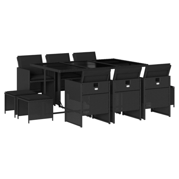 Set de comedor jardín 11 pzas con cojines ratán sintético negro M 2