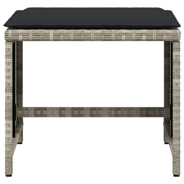 Taburetes jardín y cojines 4 uds ratán PE gris claro 40x40x35cm M 5