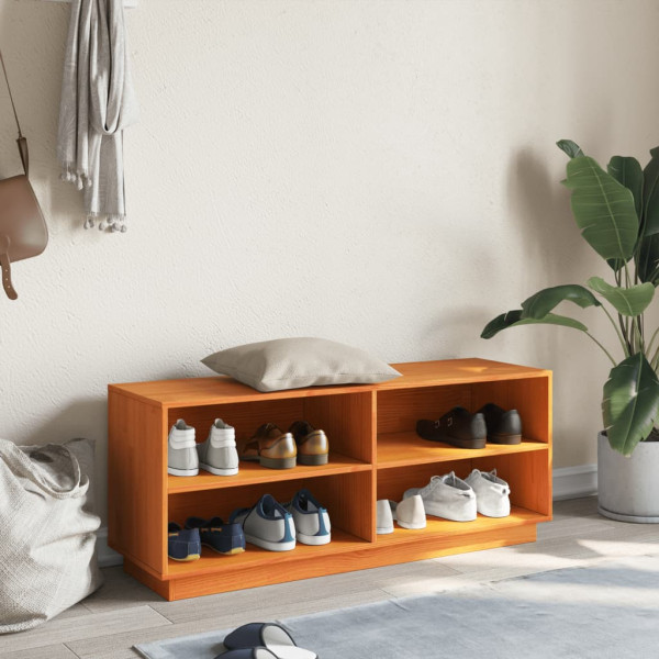 Mueble zapatero madera maciza de pino marrón cera 110x34x45 cm M 3