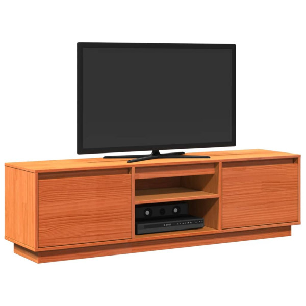 Mueble de TV madera maciza de pino marrón cera 140x35x40 cm M 4