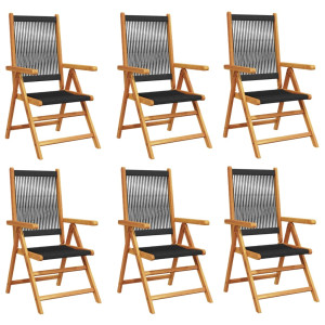 Sillas de jardín reclinables 6 uds madera maciza acacia negro H