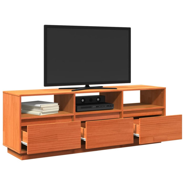 Mueble de TV madera maciza de pino marrón cera 140x37x50 cm M 5