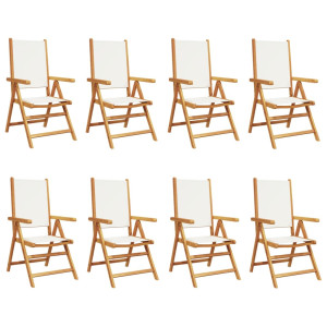 Sillas jardín reclinables 8 uds tela madera maciza blanco crema H