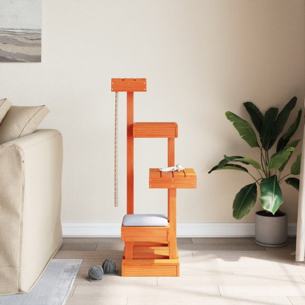 Árbol para gatos madera maciza pino marrón cera 45.5x49x103 cm M 3