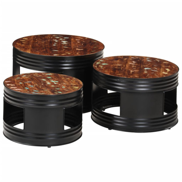 Mesas de bar formato de tambor 3 pcs madeira recuperada maciça M 2