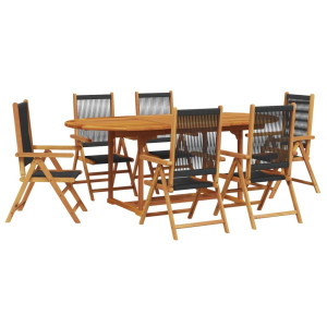 Set de comedor jardín 7 pzas polipropileno madera maciza negro H