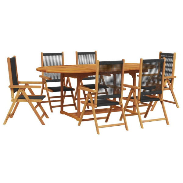Set de comedor jardín 7 pzas polipropileno madera maciza negro M 2