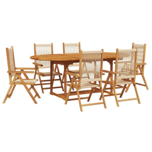 Set de comedor jardín 7 pzas polipropileno madera maciza beige H