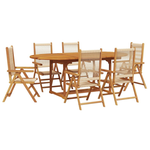 Set de comedor jardín 7 pzas polipropileno madera maciza beige M 2