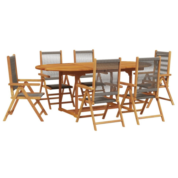 Set de comedor jardín 7 pzas polipropileno madera maciza gris M 2