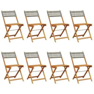 Cadeiras de jardim dobráveis 8 pcs vime PE/madeira maciça cinza H