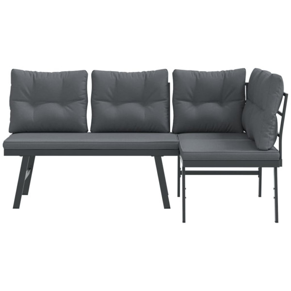 Bancos de jardim com almofadões 2 pcs aço revestido a pó preto M 3