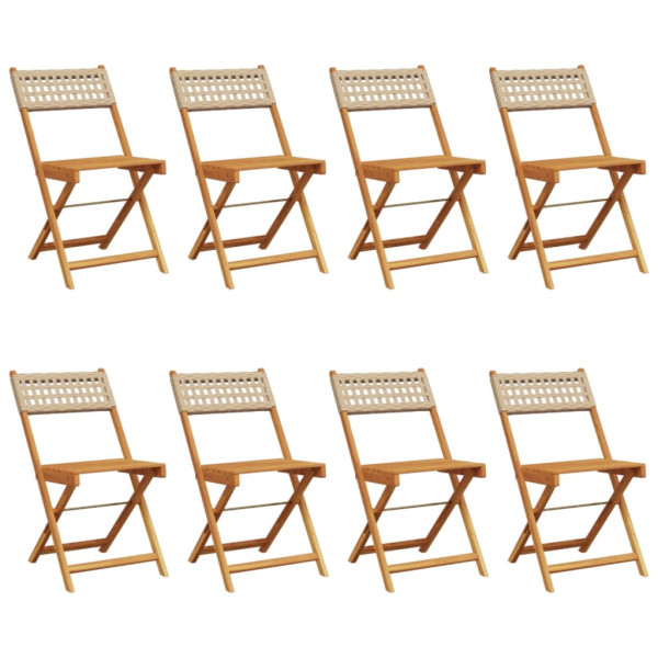 Cadeiras de jardim dobráveis 8 pcs vime PE/madeira maciça bege M 2