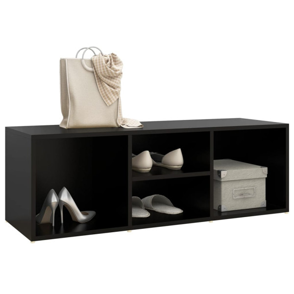 Banco zapatero de madera contrachapada negro 105x35x35 cm M 3
