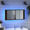 Armario de baño con espejo y luz LED marrón roble 100x12x45 cm 4
