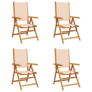 Sillas jardín reclinables 4 uds madera maciza y tela beige H