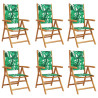 Cadeiras jardim reclin. 6 pcs tecido/madeira maciça verde 2