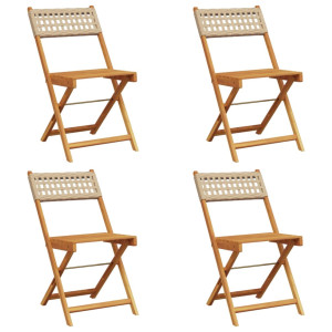Cadeiras de jardim dobráveis 4 pcs vime PE/madeira maciça bege H