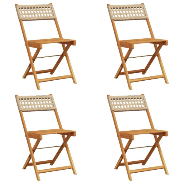 Cadeiras de jardim dobráveis 4 pcs vime PE/madeira maciça bege M 2