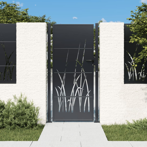 Puerta de jardín acero gris antracita diseño hierba 105x205 cm M 3