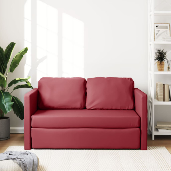 Sofá cama suelo 2 en 1 cuero sintético rojo tinto 112x174x55 cm M 3