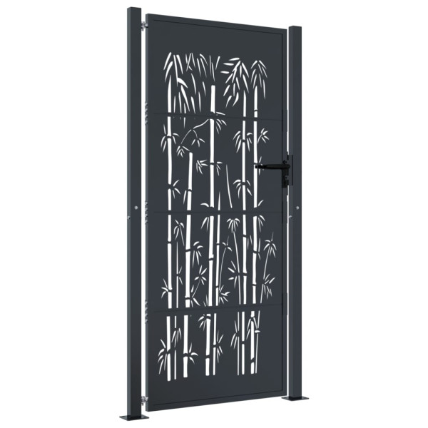 Puerta de jardín acero gris antracita diseño bambú 105x205 cm M 2