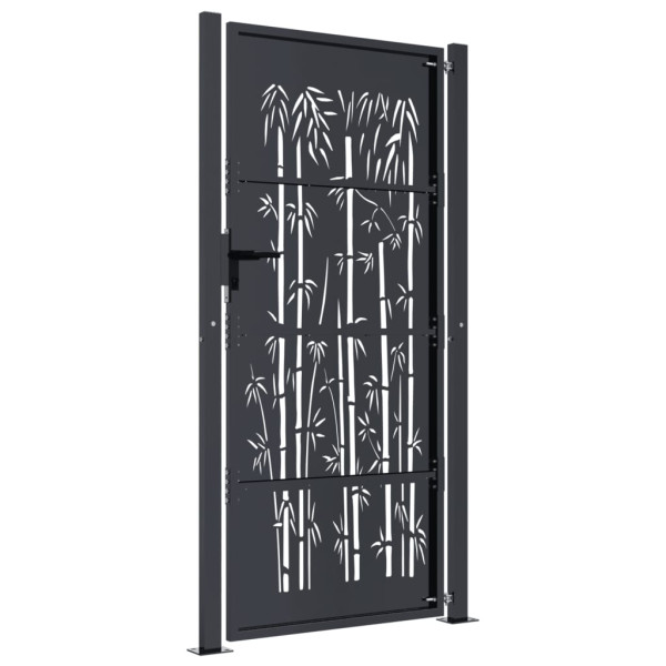 Puerta de jardín acero gris antracita diseño bambú 105x205 cm M 4