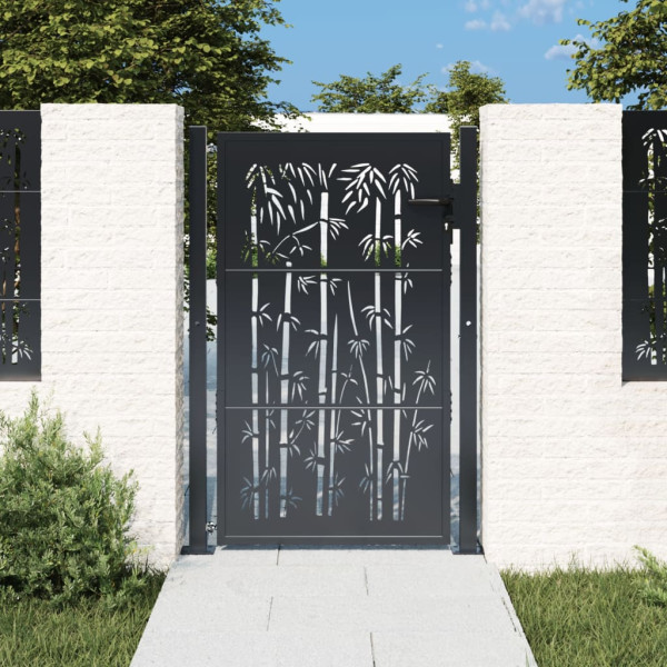 Puerta de jardín acero gris antracita diseño bambú 105x155 cm D